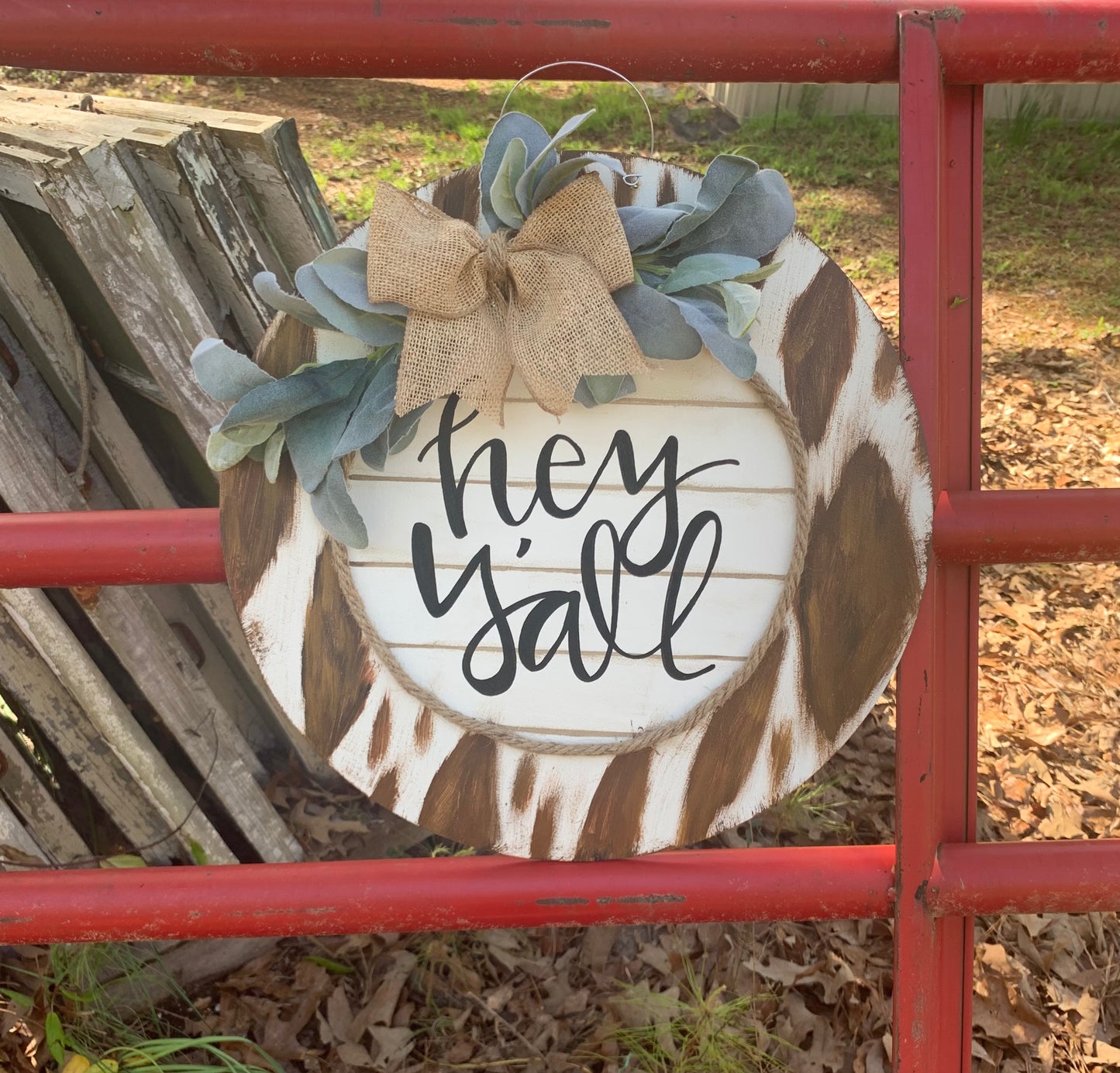 Hey Yall Cowhide Door Hanger
