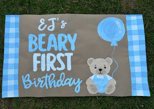 Beary First Birthday Banner