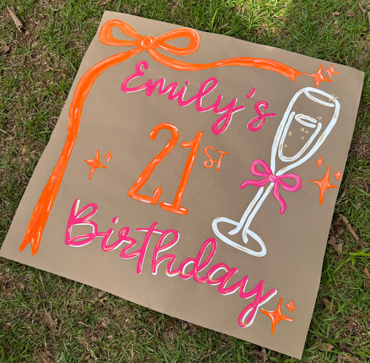 21st Birthday Champagne Bow Banner