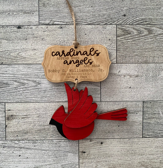 Cardinal Ornament w/ Name and Date Plaque