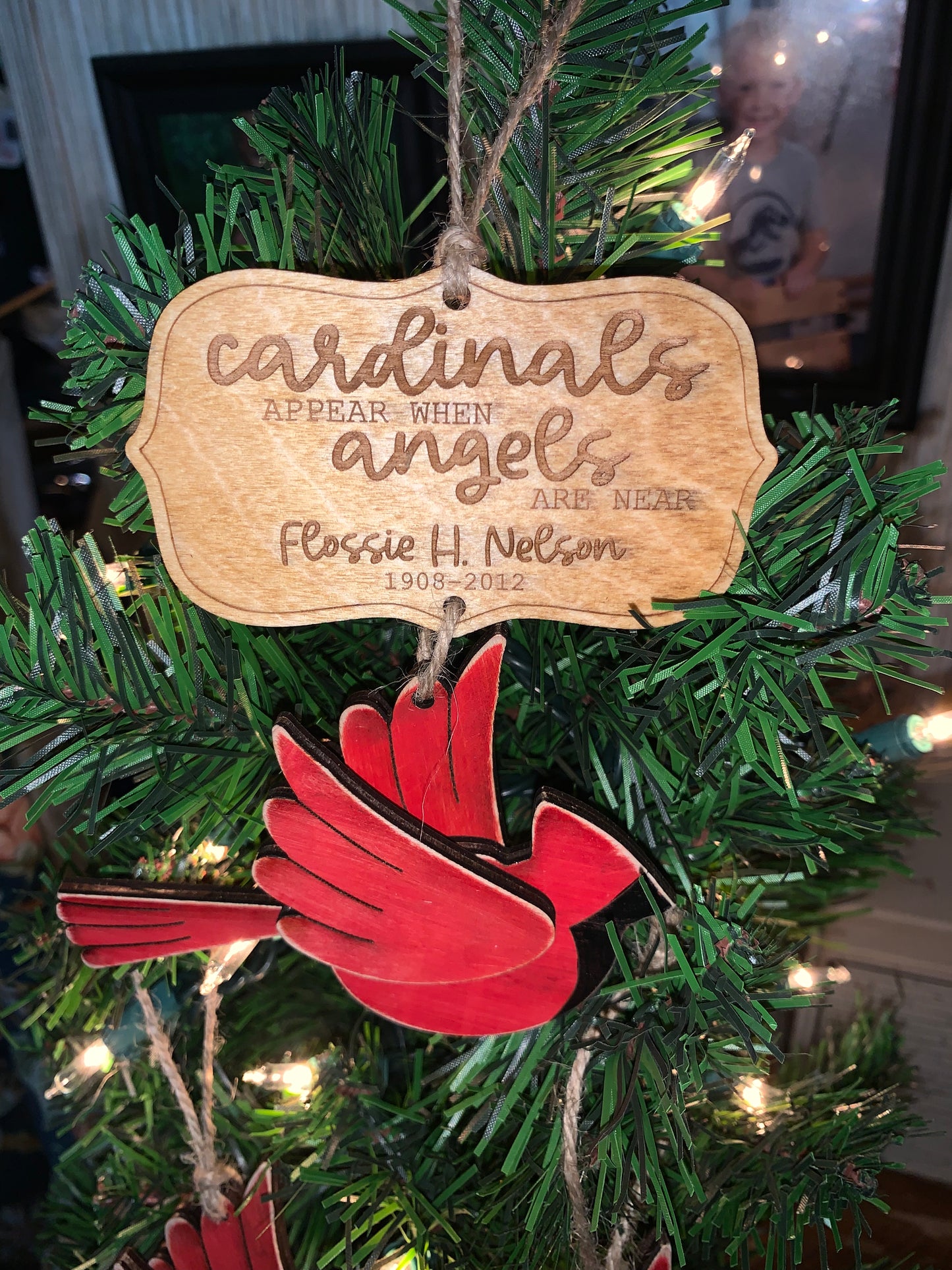 Cardinal Ornament w/ Name and Date Plaque
