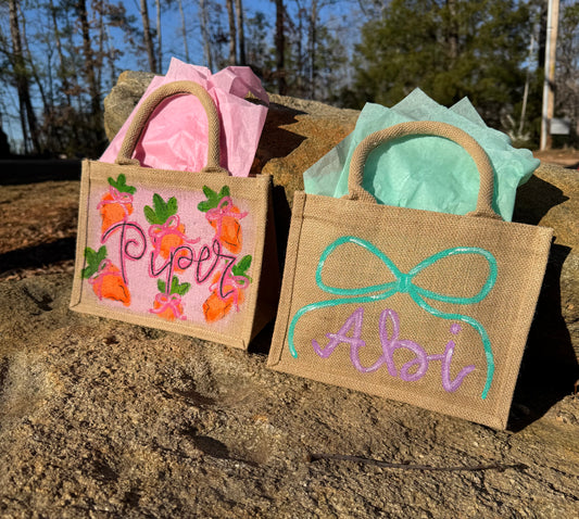 Custom Hand Painted Jute Totes