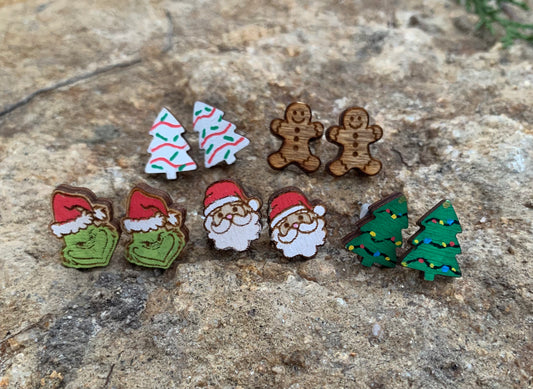 Christmas Wood Stud Earring